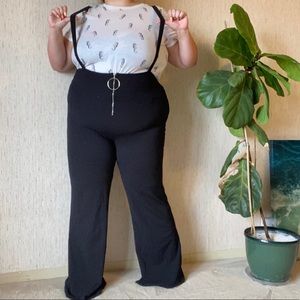 Wide Leg Suspender Pants with O-ring Zipper (NBW)